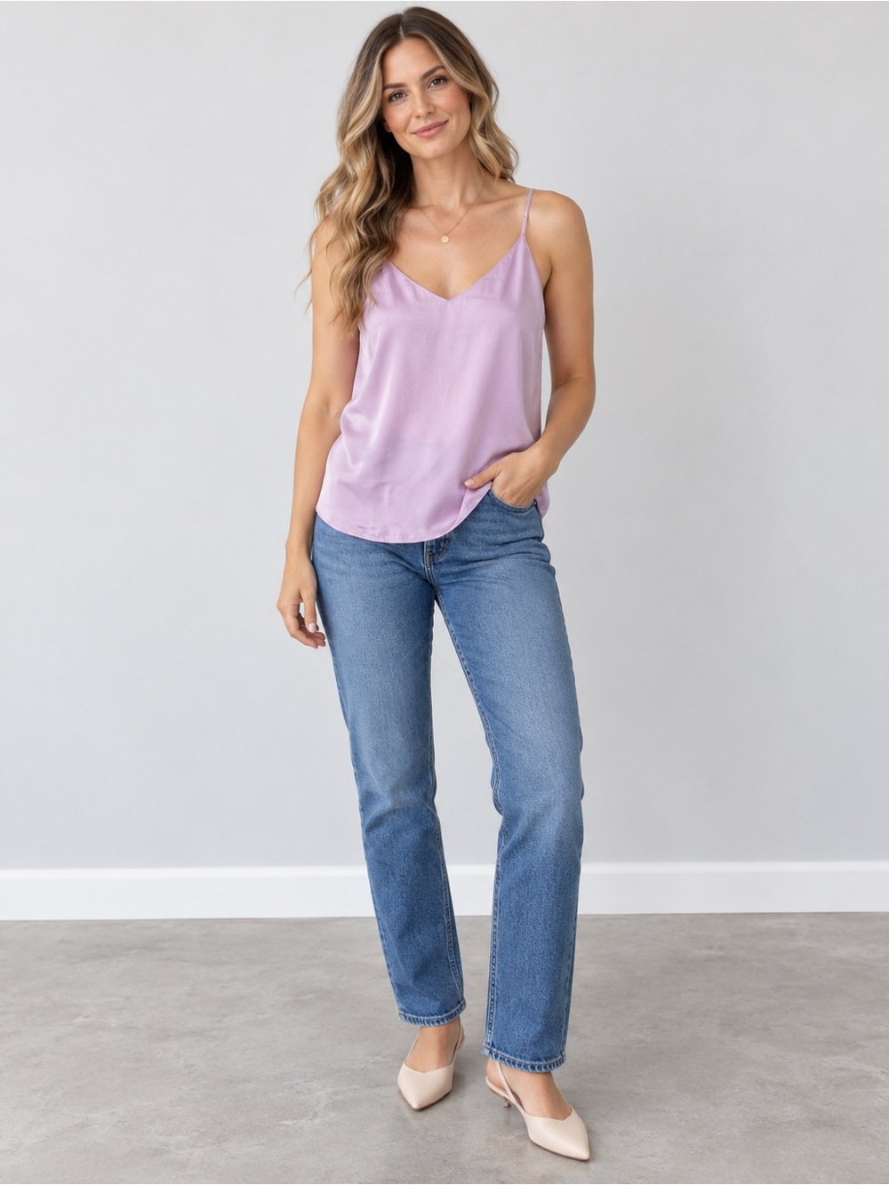 Scotch & Soda Light Pink Satin V-Neck Cami